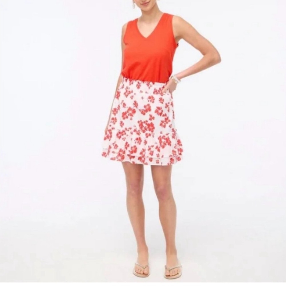 J. Crew Red and White Floral Mini Skirt